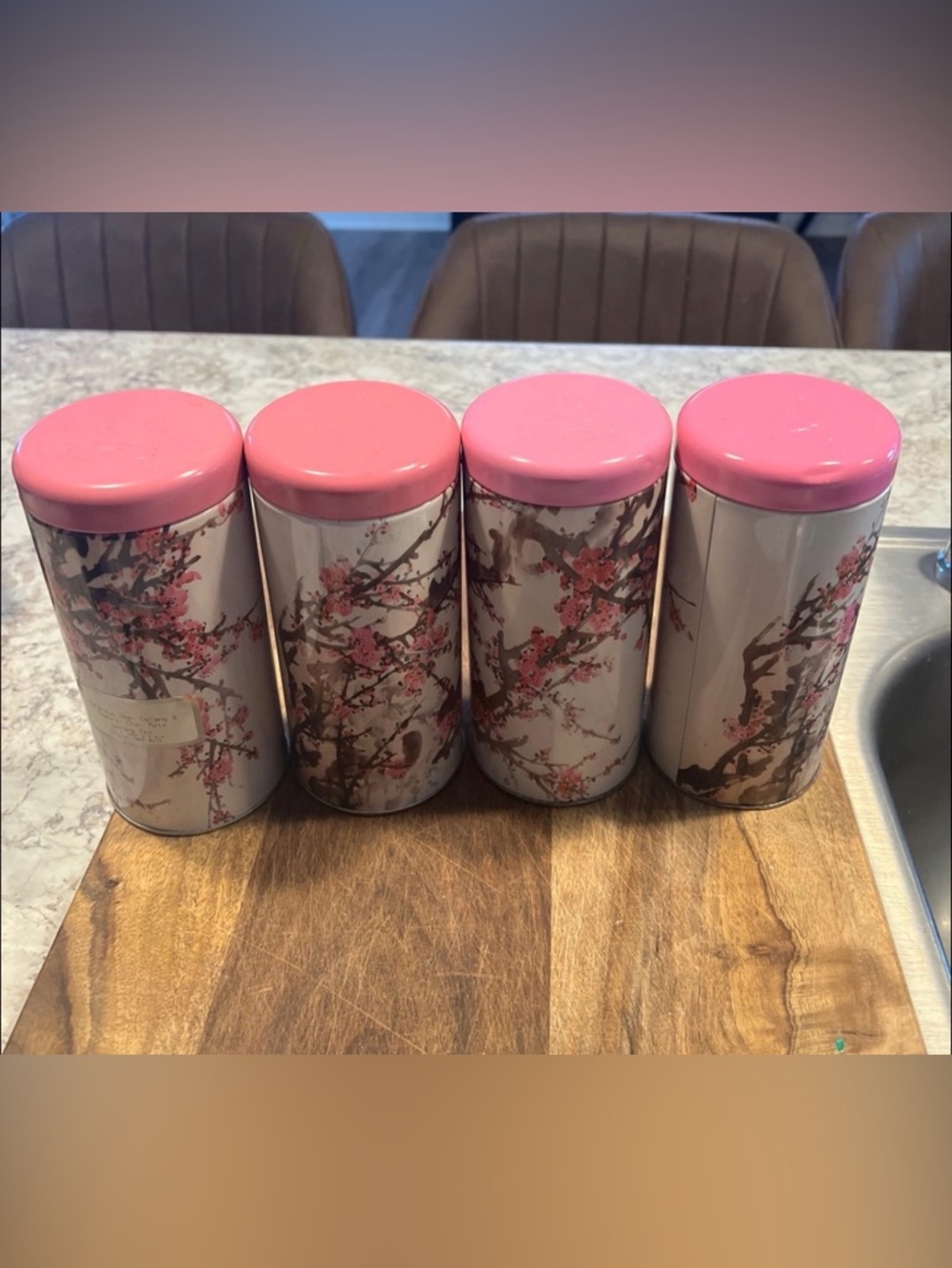 Vintage TEAVANA Pink CherryblossoFloral Canister Set - 4 Decorative Storage Tins